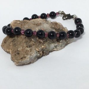 Red spinel and black obsidian bracelet